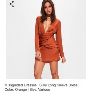 Missguided Orange Silky Long Sleeve Panelled dress
